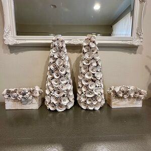 Curled Wood Rosette Trees & Centerpieces - 4 Piece Set